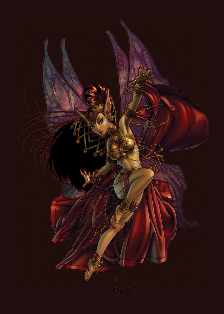 Decorative fantasy card sleeves artwork with dramatic colors and ornate jewelry.